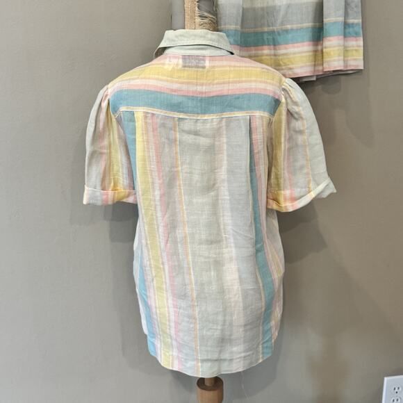 Vintage Linen Silk Skirt‎ Set Women XS Pastel Stripe Anne Crimmins Umi Coastal - Picture 11 of 15